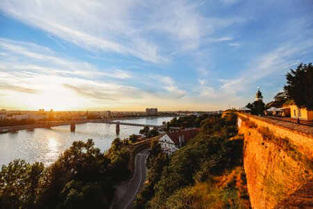 Aerial bridge cityscape
