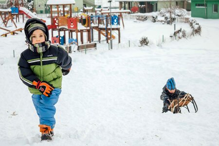 Boys sled winter photo