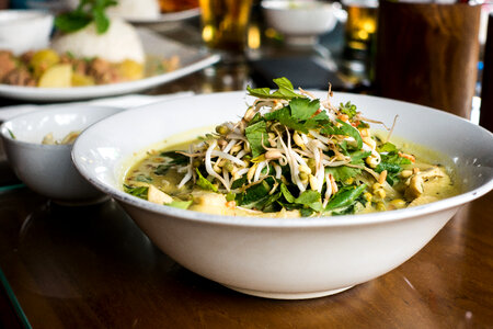 Green curry with beans sprouts photo