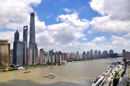 Skyline and Cityscape with the river and sky in Shanghai, China photo