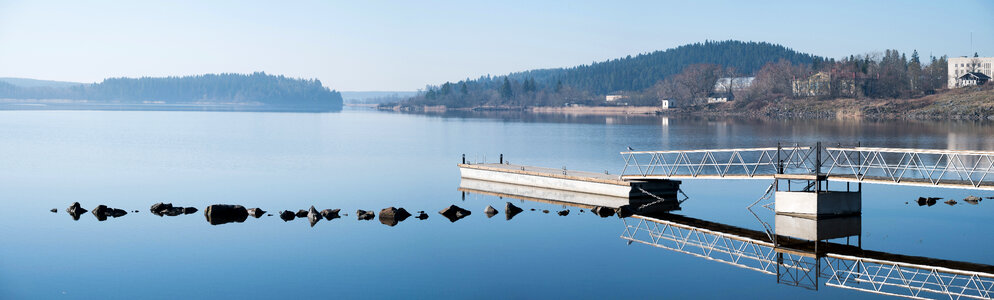 Lake and Dock with calm water photo