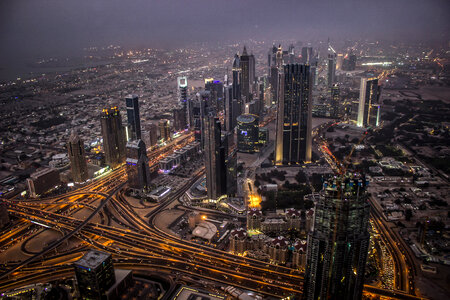 Aerial View of Dubai at Night, United Arab Emirates photo