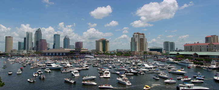 Tampa skyline with ships in the harbor in Florida