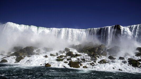 Frontal View of American Falls from river in Niagara Falls, Ontario, Canada