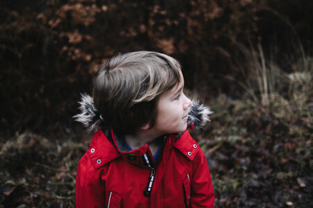 Little Boy in Red Winter Coat photo