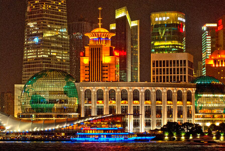 Bright Night Cityscape in Shanghai, China