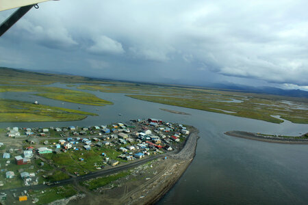 Aerial View on the wing of the landscape of Unalakleet, Alaska photo