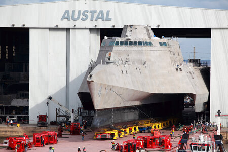 Roll-out of the USS Coronado going out on the Mobile River, Alabama