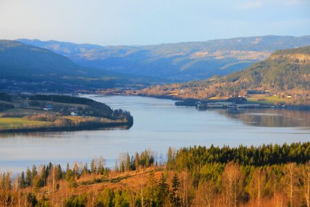 Small town and lake in Norway photo