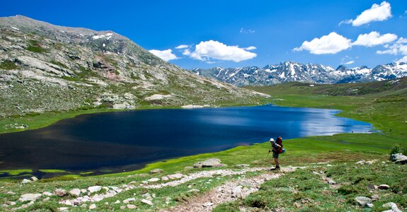 Mountain hiking lake