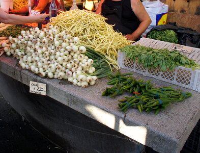 Fresh vegetables at market stall photo