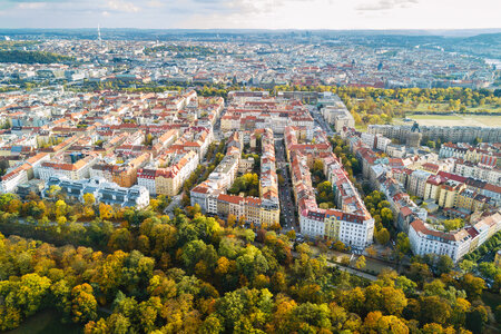 1 Amazing view on the historic city of Prague. Aerial view.