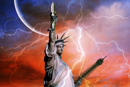 Statue of Liberty on the background of Thunder photo