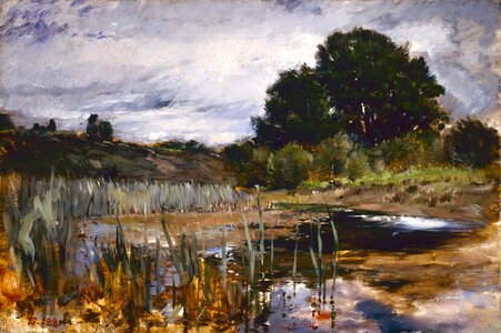Oil on canvas landscape pond nature photo