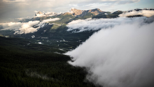 Wall of Fog over the forest at Banff National Park, Alberta, Canada photo