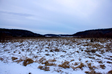 Landscape of the Snowy Field in Wisconsin photo