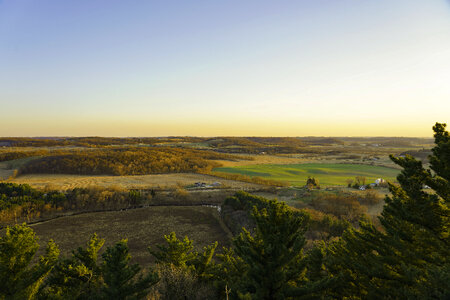 Wisconsin farmland landscape overlook at sunset photo