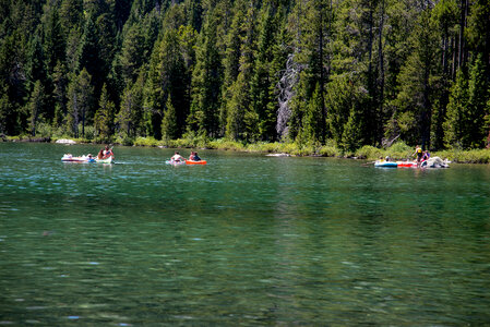 Canoeing under the trees on string lake