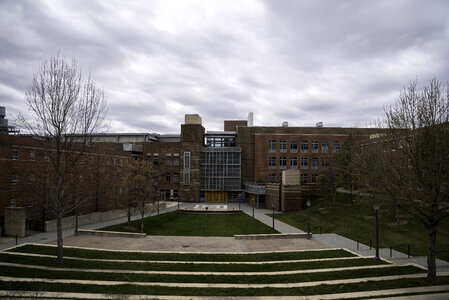 Building under clouds at Duke University in Durham, North Carolina photo