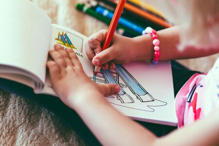 Child Drawing Pencil Notepad Color photo