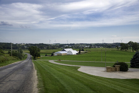 View of the country road and small town in Wisconsin