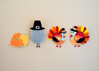 Turkey Art in pilgrim hats of Thanksgiving photo