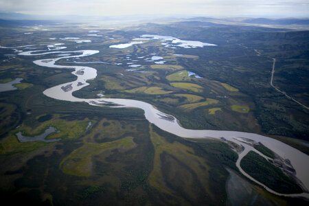 Aerial shot of rivers and lakes at Tetlin National Wildlife Refuge