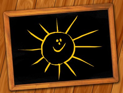 Black chalkboard. Drawn smile sun