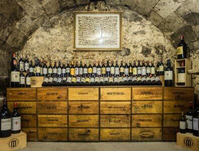 Wine cellar with wine bottle photo