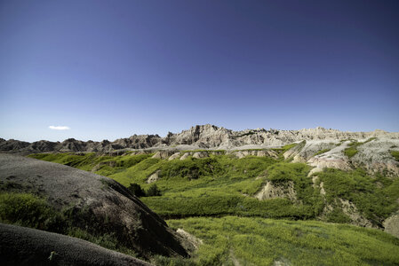 Hills and greenery landscape in the Badlands