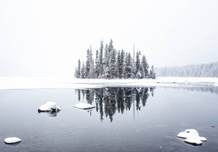 Winter Landscape Lake Covered with Snow photo