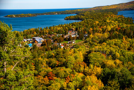 Autumn Leaves and colors and bay of superior at Copper Harbor