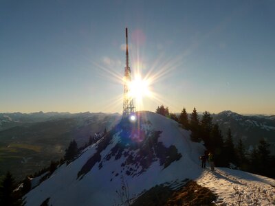 Transmission tower backlighting sun photo