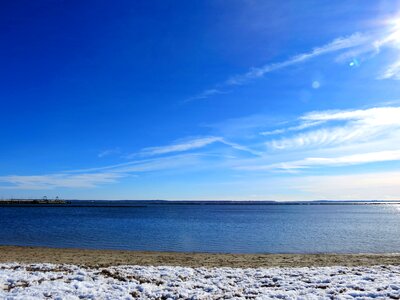 Cold blue sky winter landscape photo