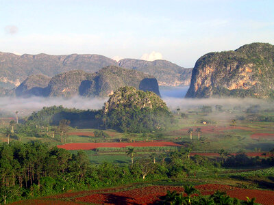 Hills and mist in the landscape in Cuba