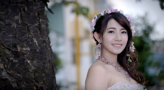Young Asian Girl in wedding dress photo