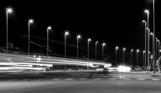 Night time shot of speeding traffic a misty night