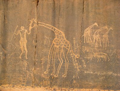 Cave paintings prehistory giraffes photo