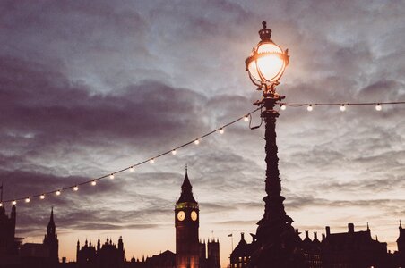 Sunset over Big Ben and London Buildings Silhouettes photo