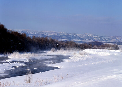 Winter at mountain river photo