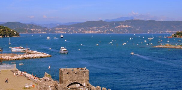 Ship boat mountains photo