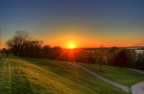 Brighter sunset behind lake in Madison, Wisconsin