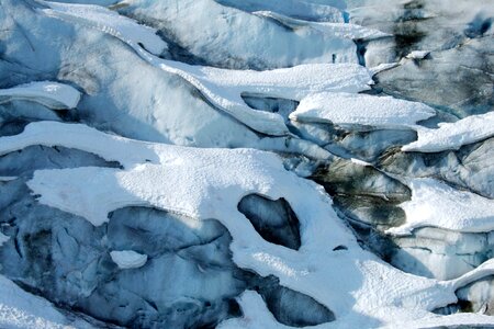 snow forms striking patterns on the old glacier ice