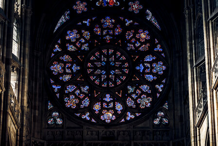 The magnificent stained glass in Prague’s St. Vitus Cathedral. Prague, Czech Republic photo