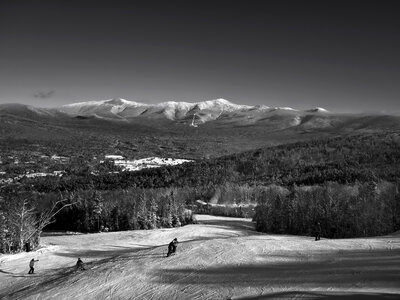 Black and White Winter landscape with mountains in New Hampshire