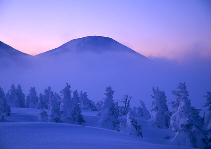 Colorful landscape of snow-covered mountains photo