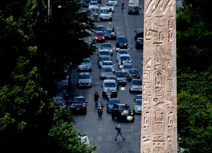 Morning traffic jam on a road photo