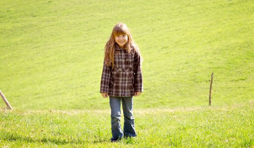 Blond long hair meadow photo