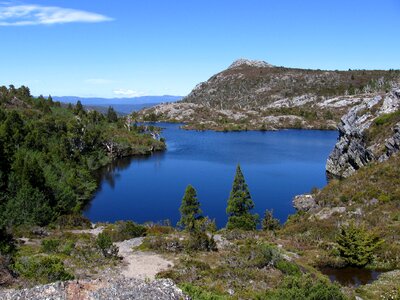 Mountains and lake landscape in Tasmania, Australia photo