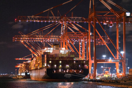 Industrial container freight Trade Port scene at night